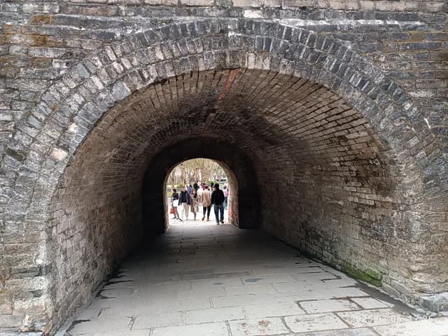 Brick tunnel walkway inside Nantou Ancient City in Shenzhen