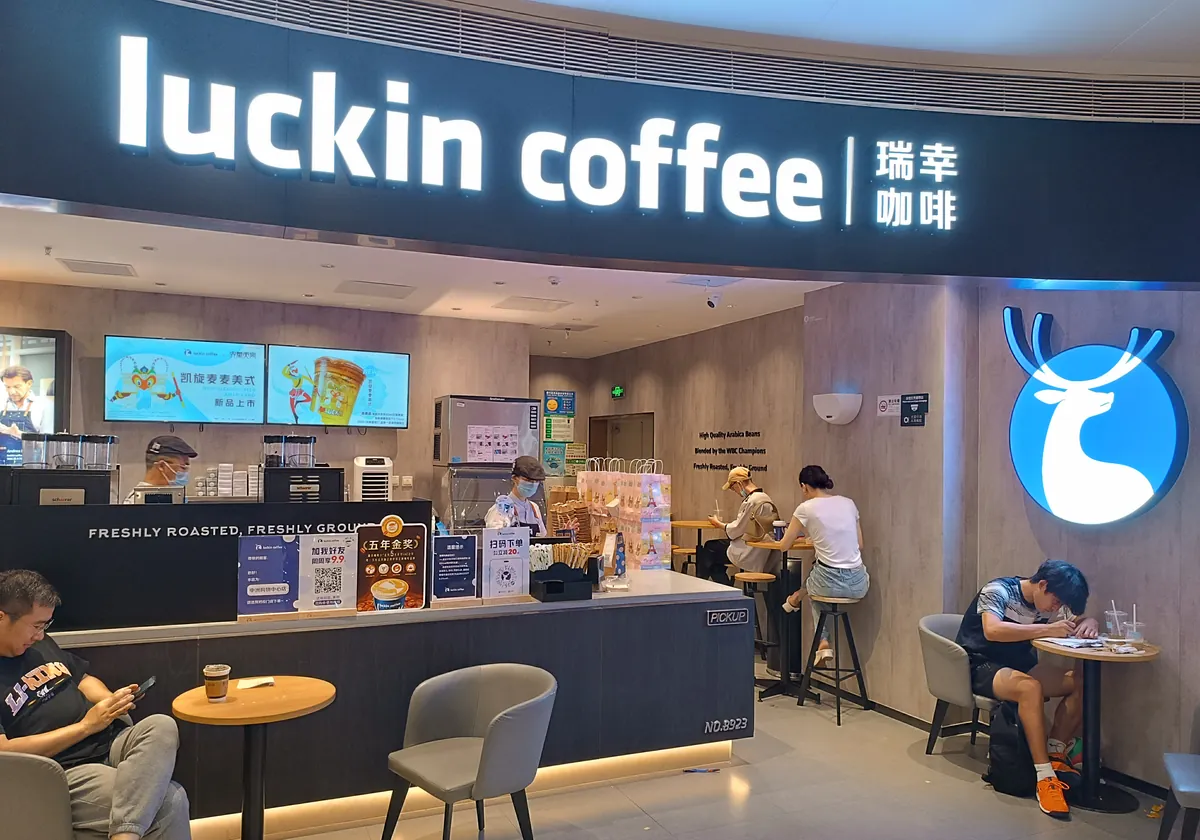Luckin Coffee counter in a Bao'an shopping mall in Shenzhen, where you can order in person without the app