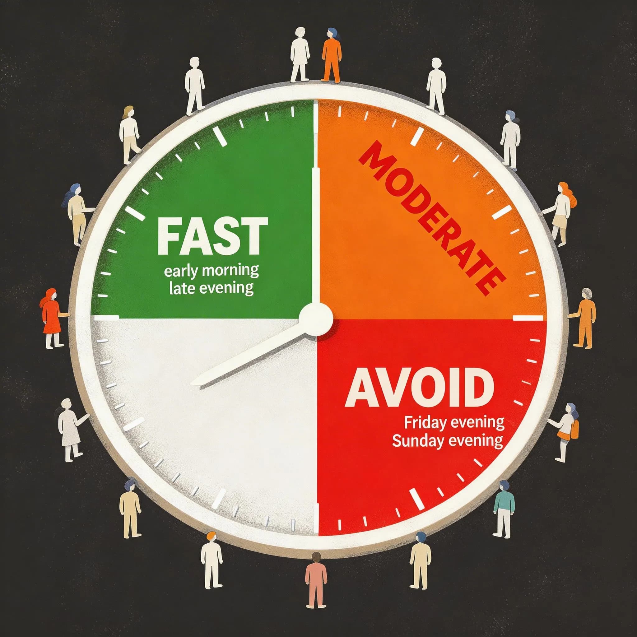 Border wait time clock — fast in early morning and late evening, avoid Friday and Sunday evenings