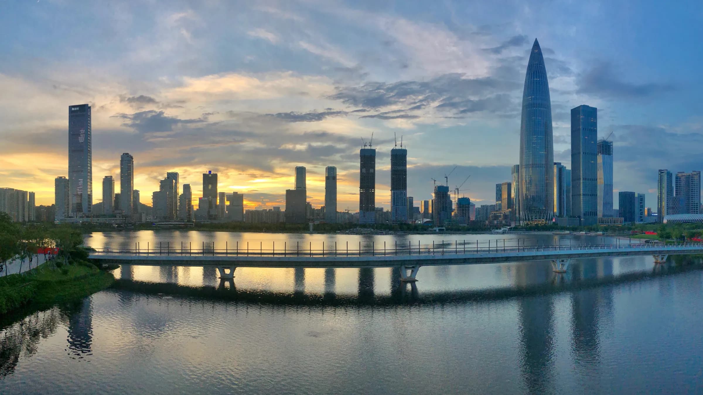 China Resources Tower, Shenzhen Bay Sports Center, and the Nanshan skyline from Shenzhen Bay