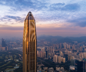 Ping An Finance Centre above the Shenzhen skyline at sunset